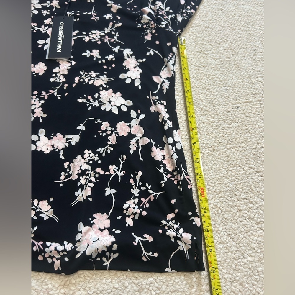Karl Lagerfeld Floral Black Pink Women's Large Top Bell Sleeves - Picture 11 of 11